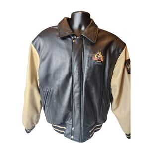 Disneyland Resort Leather Jacket Medium Mickey Vintage Rare Varsity 50th Patches